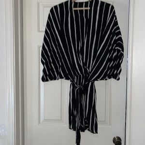 Indah Brand Black an White Stripe Swimsuit Beach Coverup/Romper